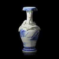 A Japanese Hirado Blue and White Porcelain 'Dragons and Landscapes' Vase, Meiji Period 日本明治時期 平戶燒青花山水龍紋瓶
