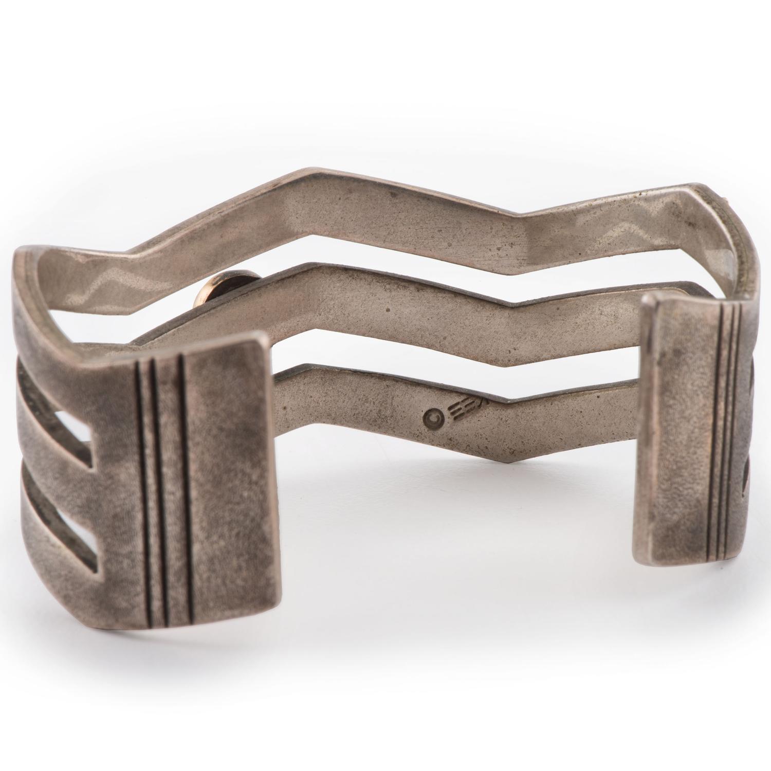 Silver Cuff Bracelet Accented with 14k Gold and Coral