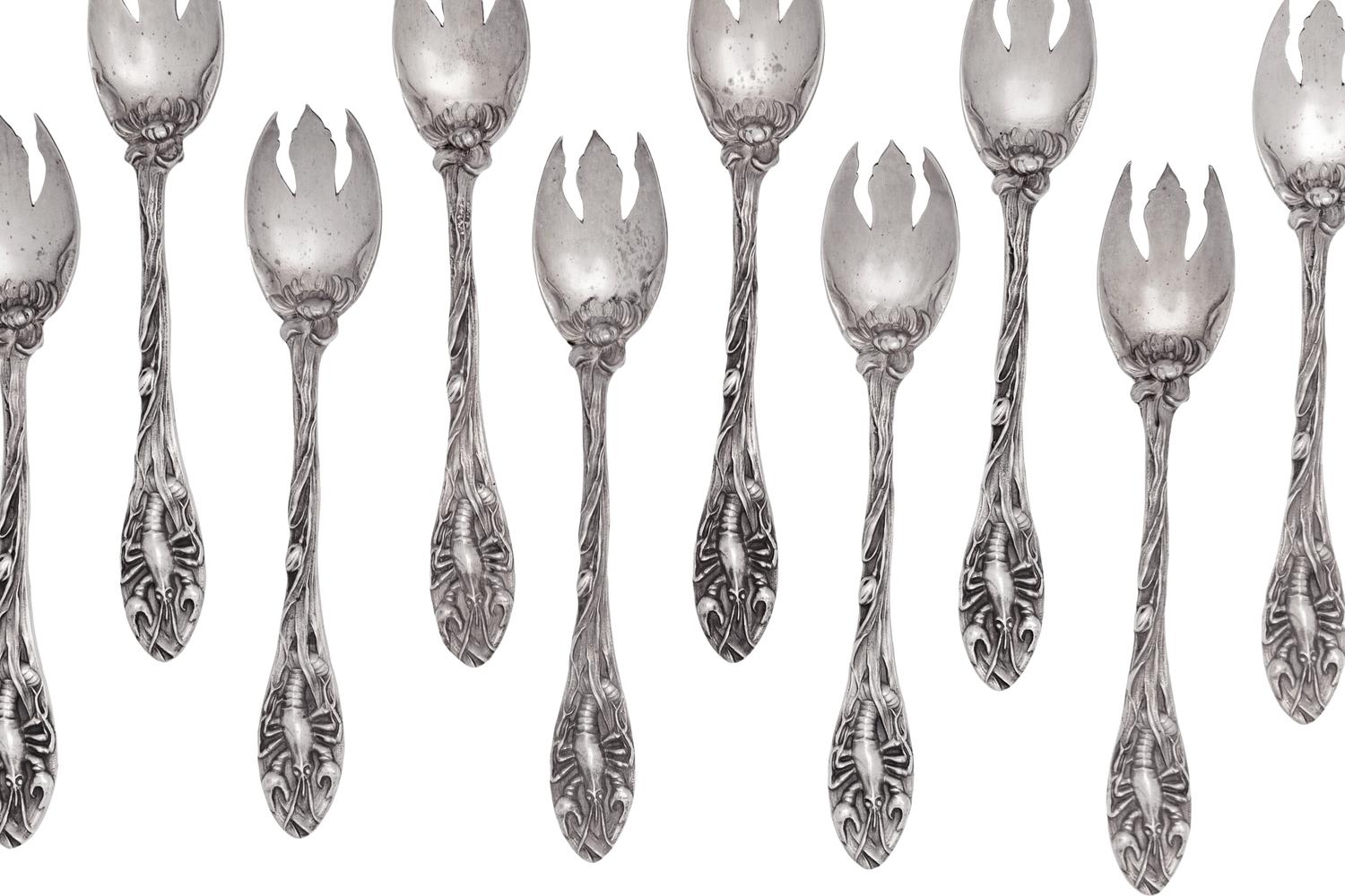 A Set of Twelve American Silver Terrapin Forks