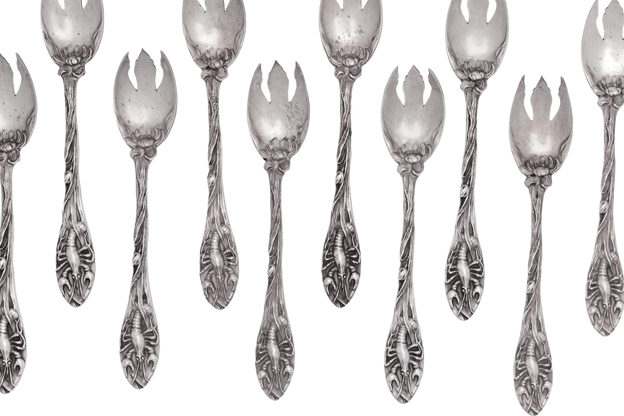 A Set of Twelve American Silver Terrapin Forks