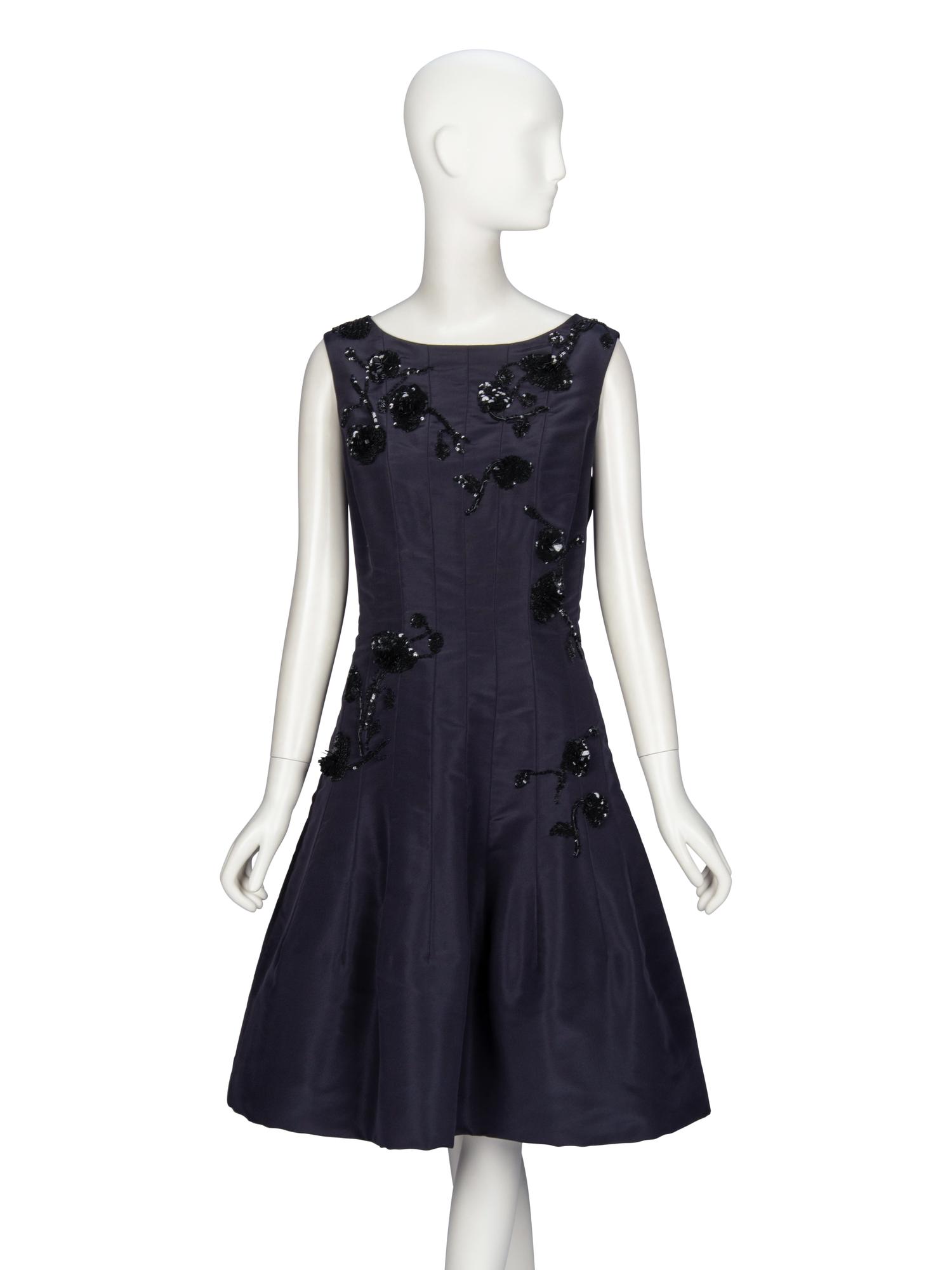 Oscar de la Renta, Navy Silk Cocktail Dress