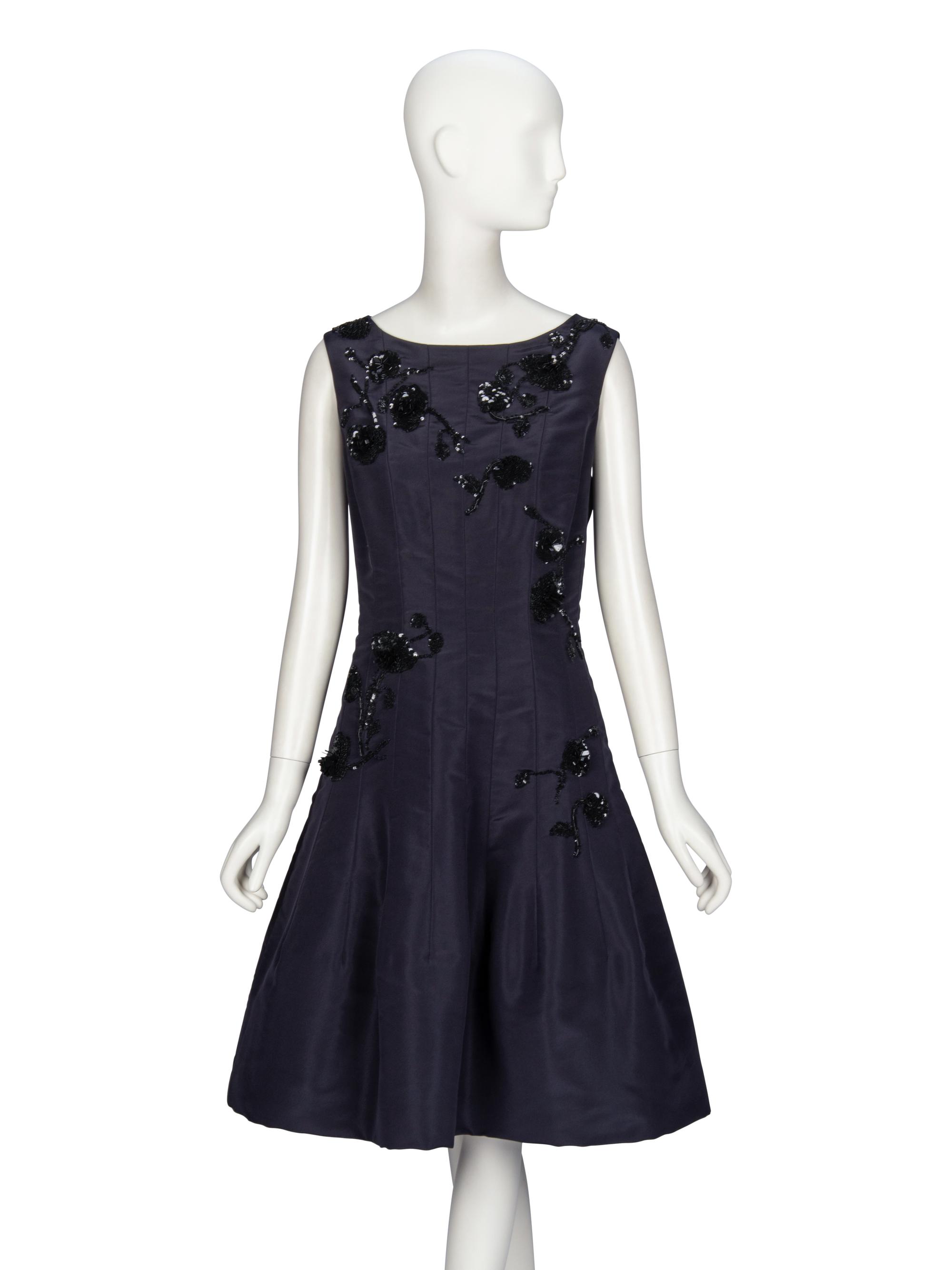 Oscar de la Renta, Navy Silk Cocktail Dress