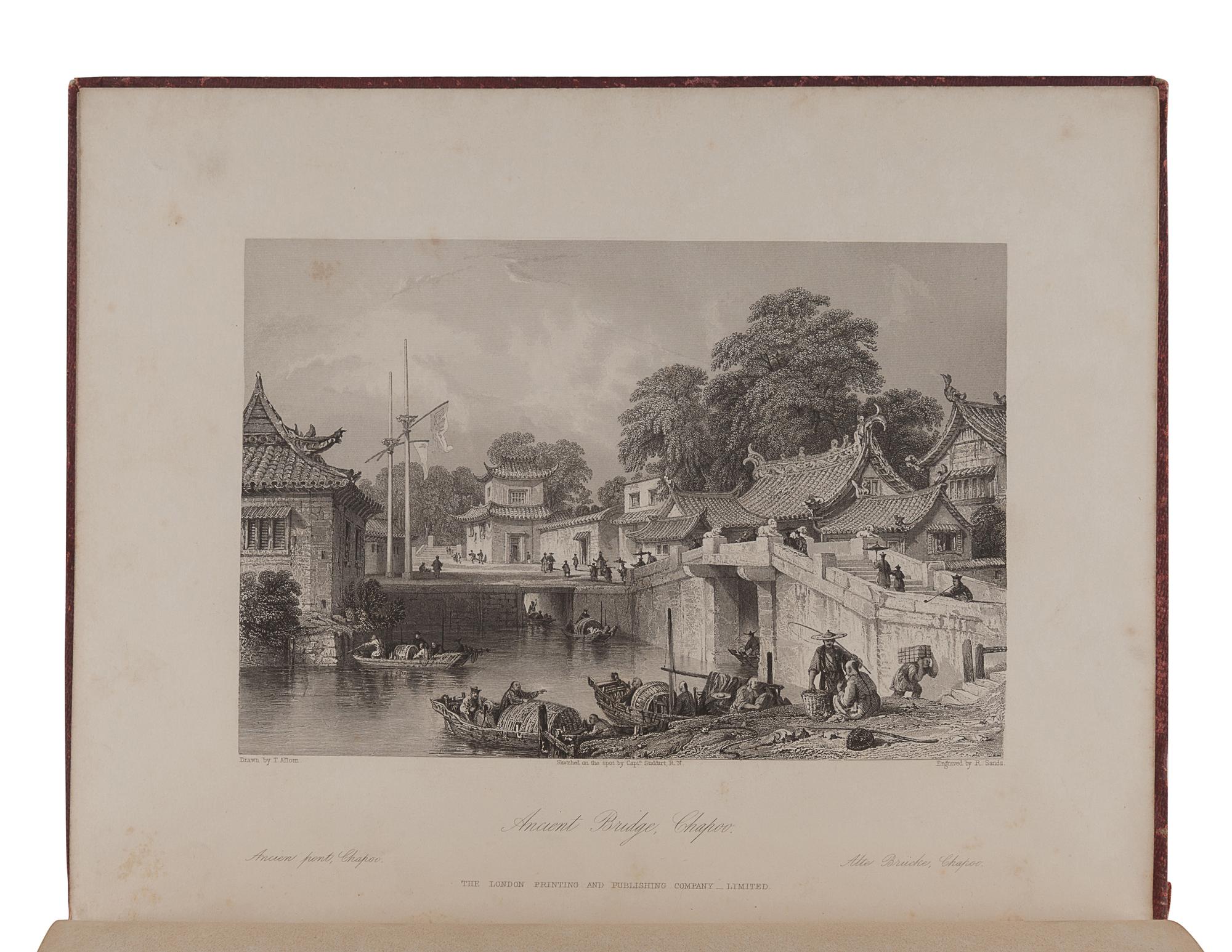 [CHINA -- TRAVEL & EXPLORATION]. ALLOM, Thomas (1804-1872), illustrator. -- WRIGHT, George Newenham (1794-1877). China in a Series of Views, Displaying the Scenery, Architecture, and Social Habits, of that Ancient Empire. London: Fisher, Son & Co., preface dated 1843.