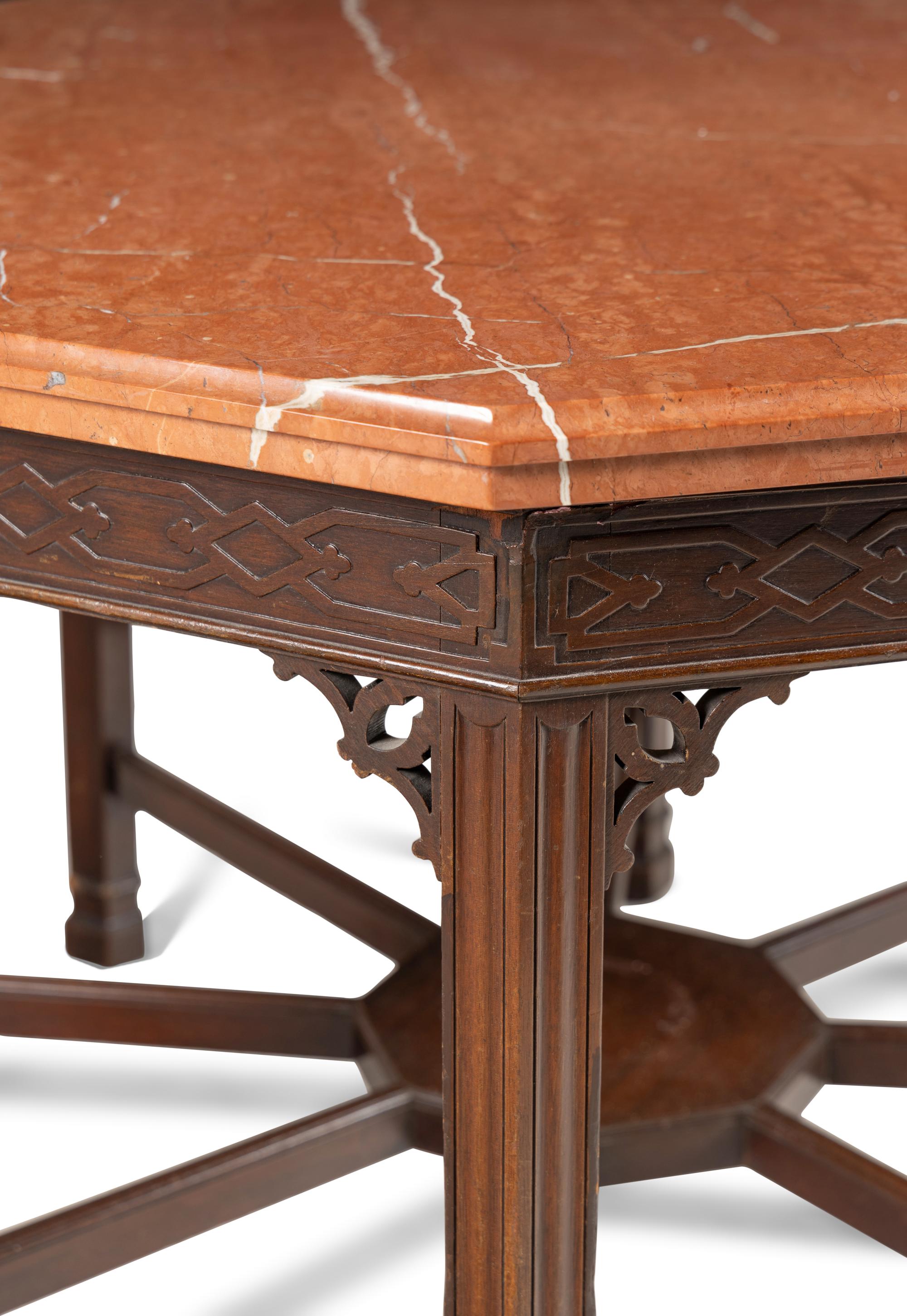 A George III Style Mahogany Marble-Top Octagonal Center Table
