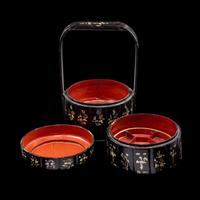 A Chinese Mother-of-Pearl Inlaid Black Lacquer Two-Tier Food Basket, Tihe