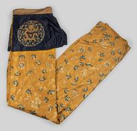 A Large Yellow Ground Embroidered Silk 'Dragon' Curtain