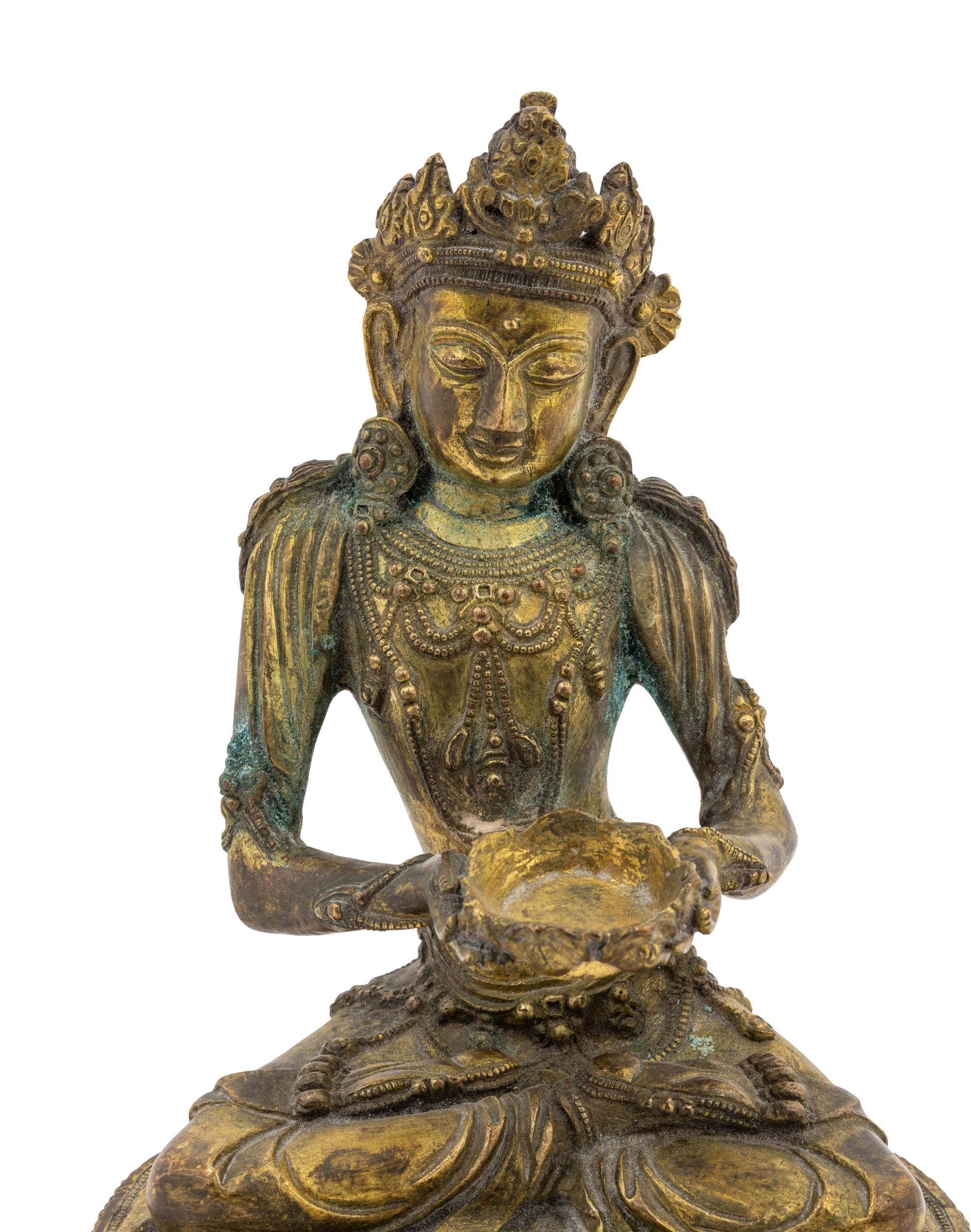 An Unusual Gilt Bronze Figure of Seated Maitreya
