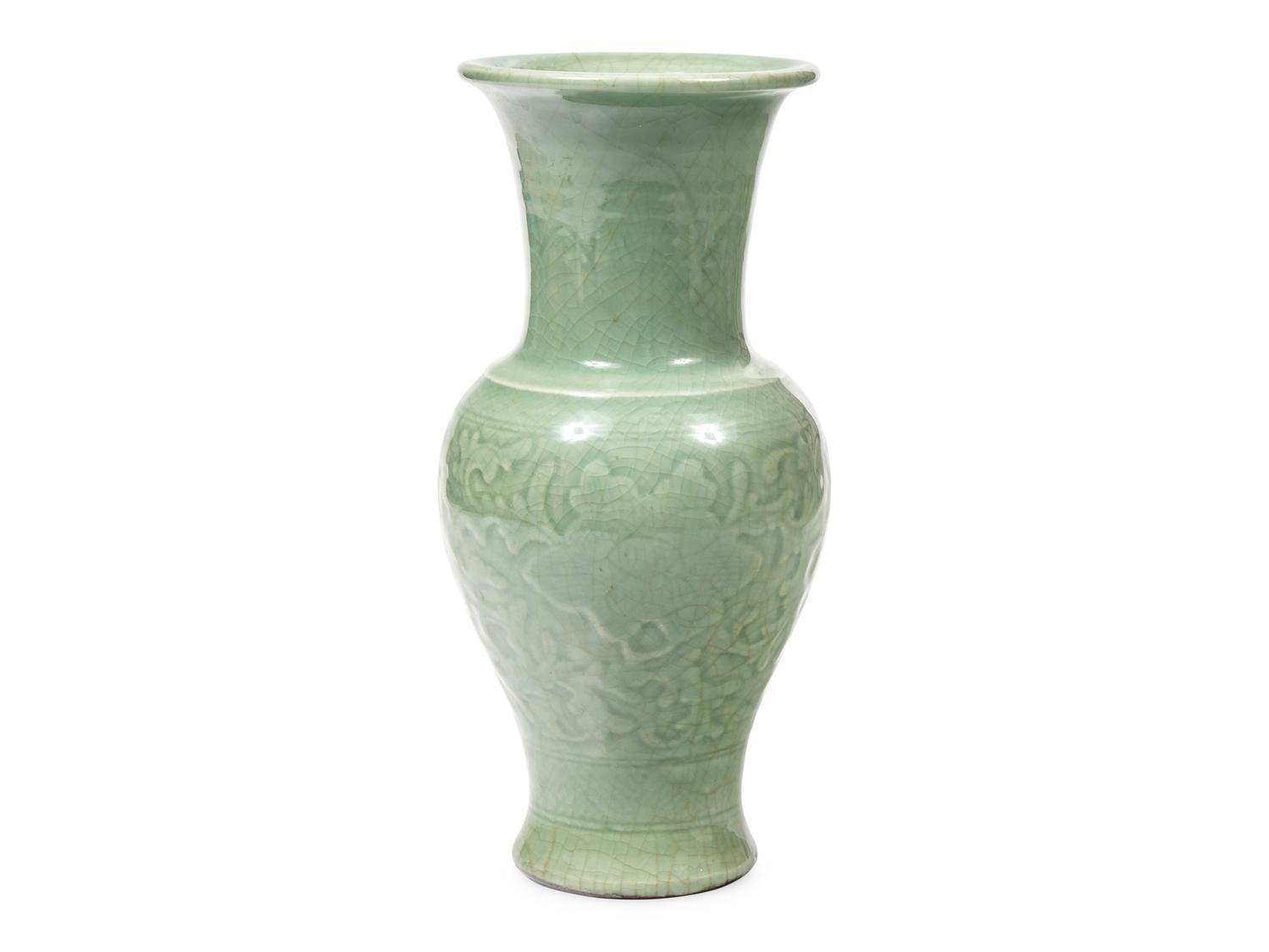 A Chinese Carved Celadon Glazed Vase, Probably Late 19th Century