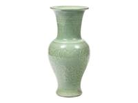 A Chinese Carved Celadon Glazed Vase, Probably Late 19th Century