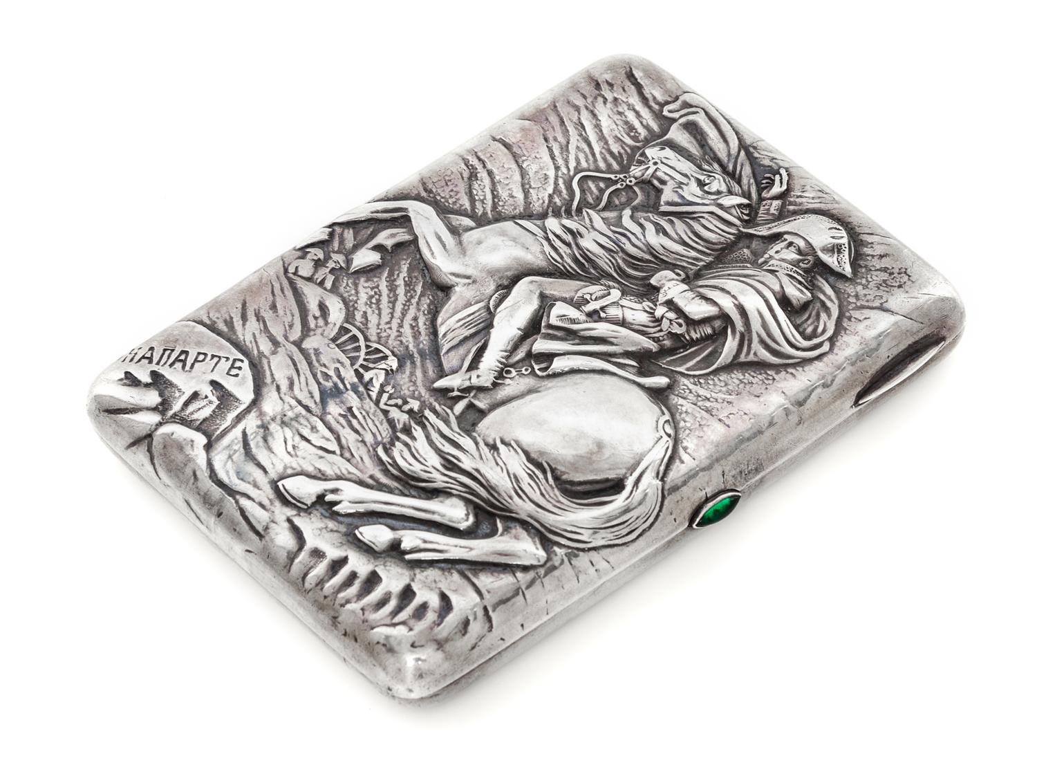 A Russian Silver Cigarette Case, Mark of Konstantin Skvortsov, Moscow, late 19th/early 20th century, the case depicting Napoleon Crossi
