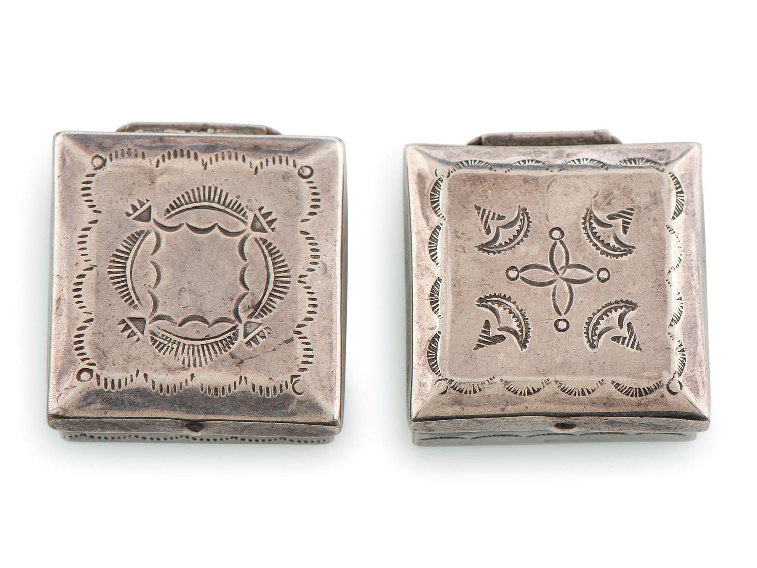 Pair of Stamped Silver Pill Boxes