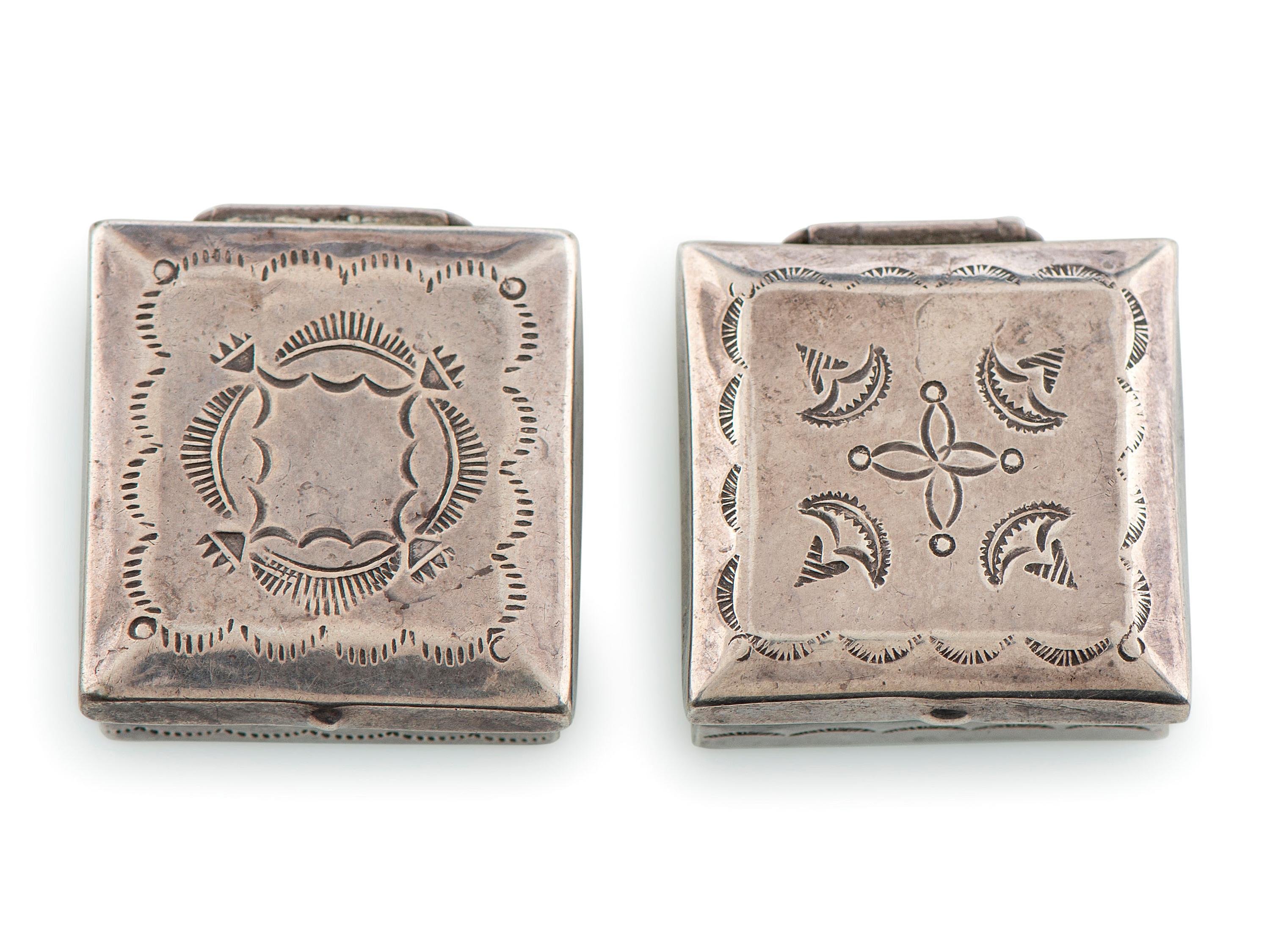 Pair of Stamped Silver Pill Boxes