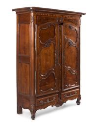 A Louis XV Walnut and Mulberry Marquetry Armoire