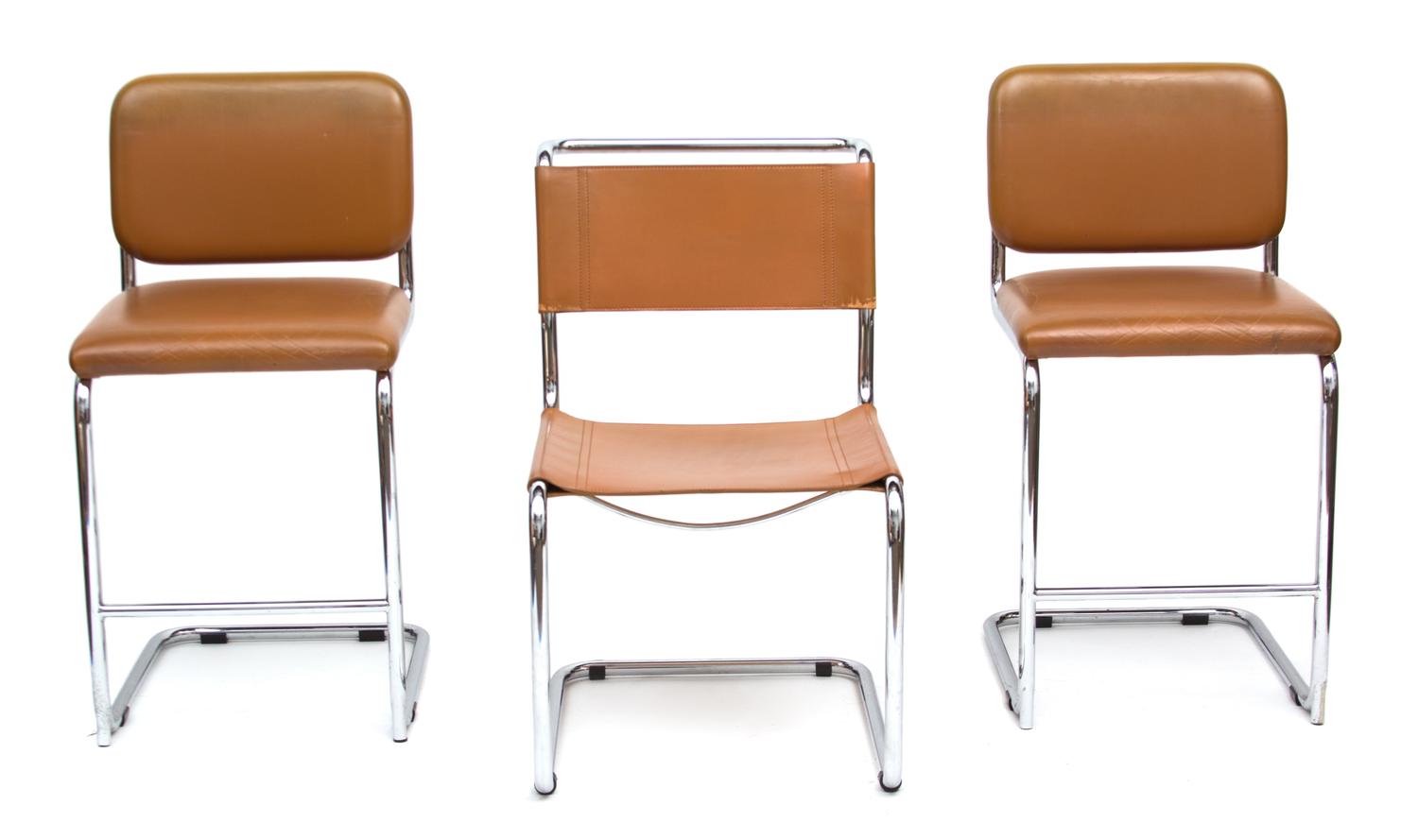 A Pair of Italian Leather and Chrome Bar Chairs Height 37 1/2 inches. — STENDIG, 20TH CENTURY