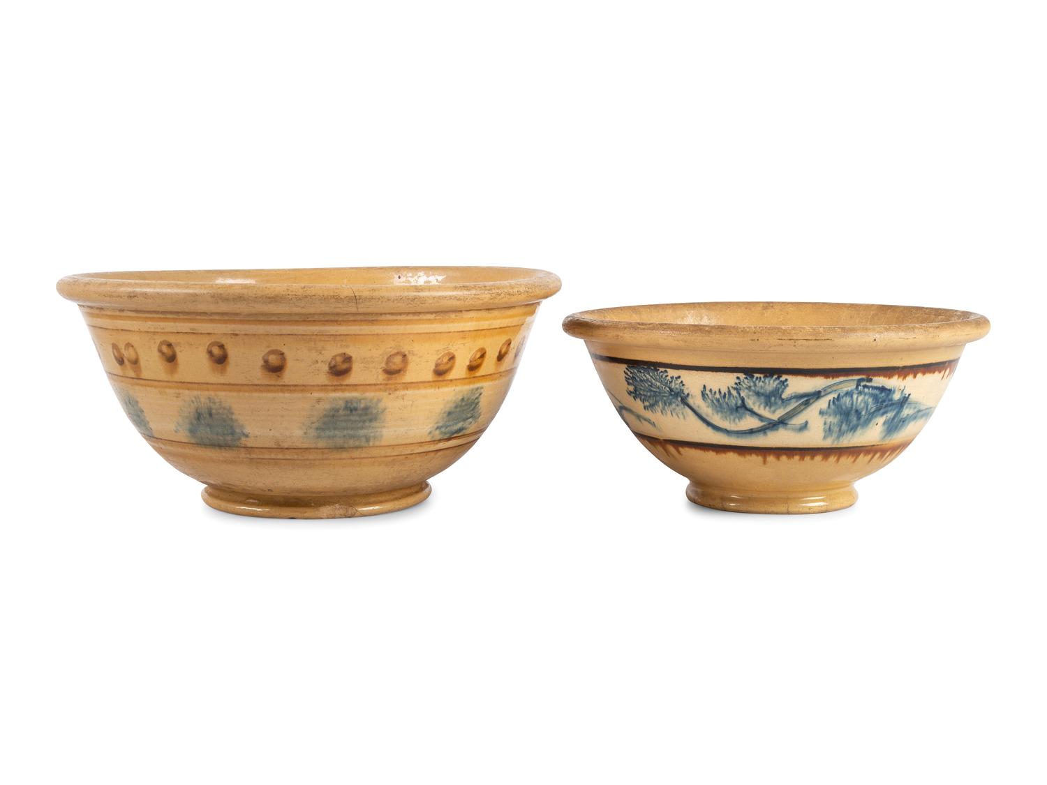 Six Pieces of Seaweed-Decorated Yellowware