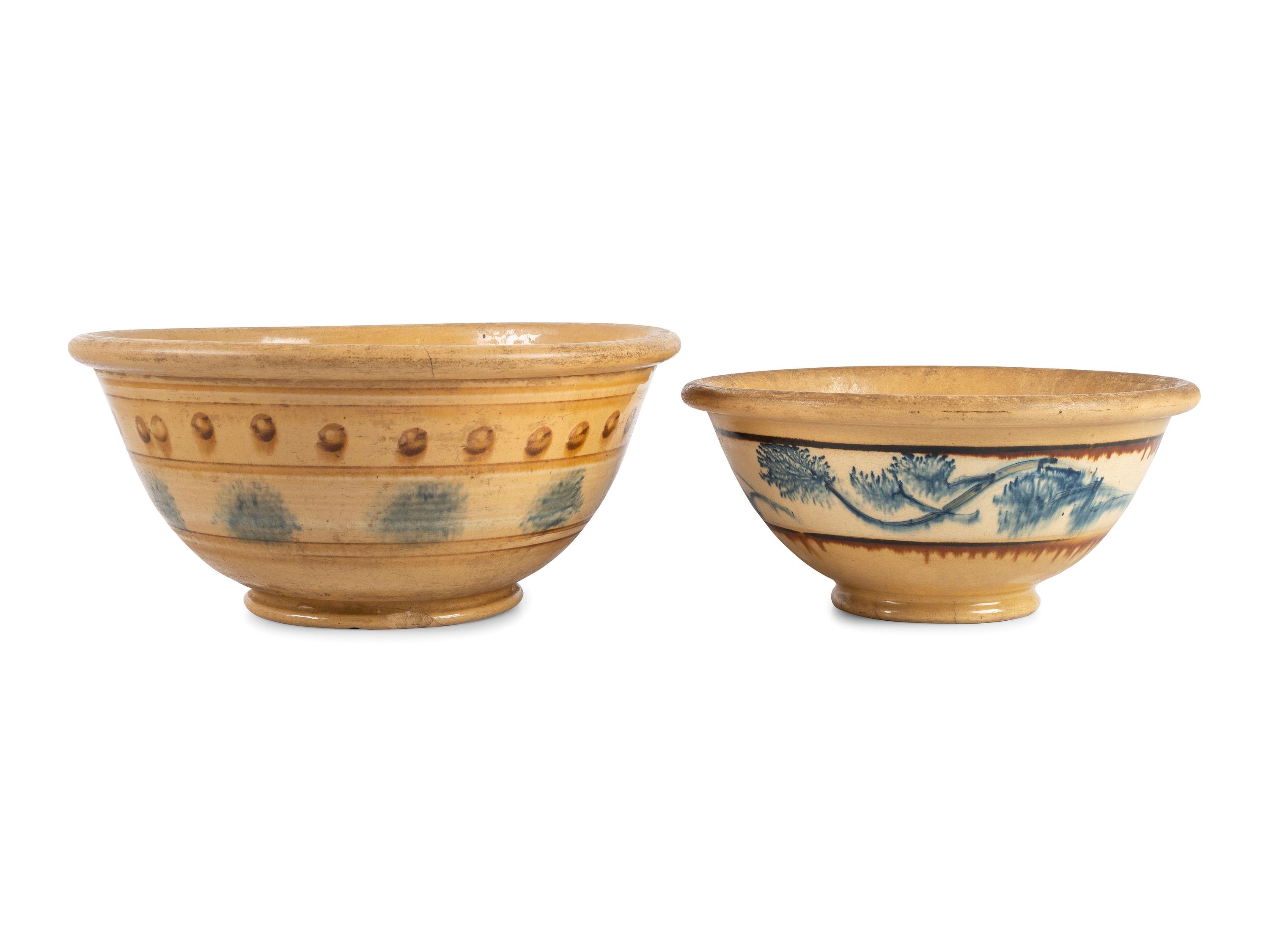 Six Pieces of Seaweed-Decorated Yellowware