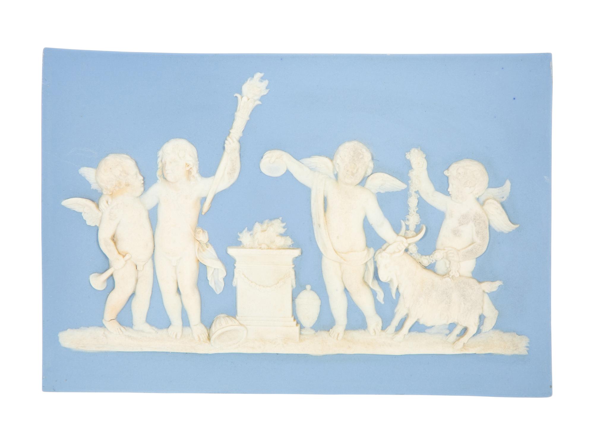 A Pair of Wedgwood Blue Jasperware Plaques The Marriage of Cupid and Psyche and Sacrifice to Hymen
