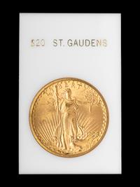 A 1908 Saint Gaudens; No Motto $20 Gold Coin