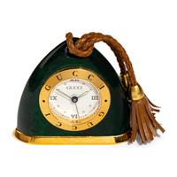 A Gucci Simulated-Malachite and Gilt-Metal Mounted Desk Clock