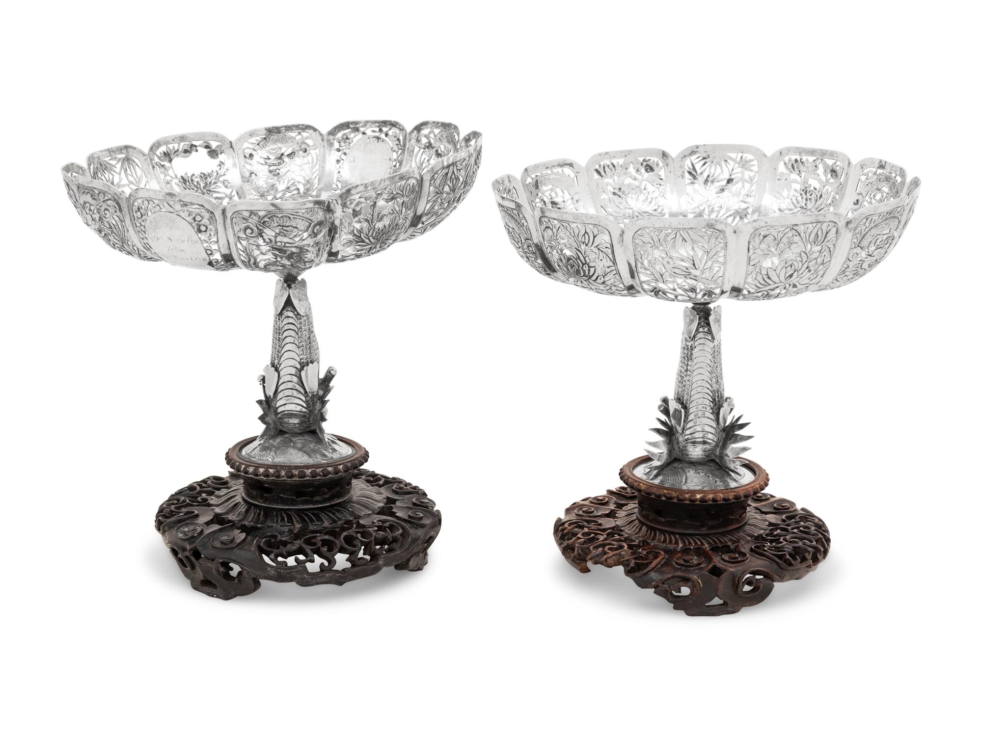 A Pair of Chinese Export Silver Tazze