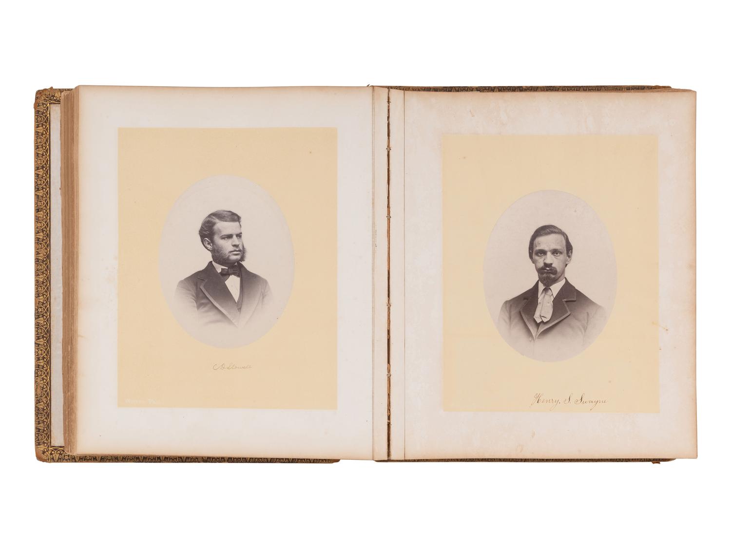 [EARLY PHOTOGRAPHY]. Trio of Yale albums, dated 1856, 1860, & 1868, ft. individual and group portraits, scenes around campus, and inscriptions from classmates incl. many soldiers.