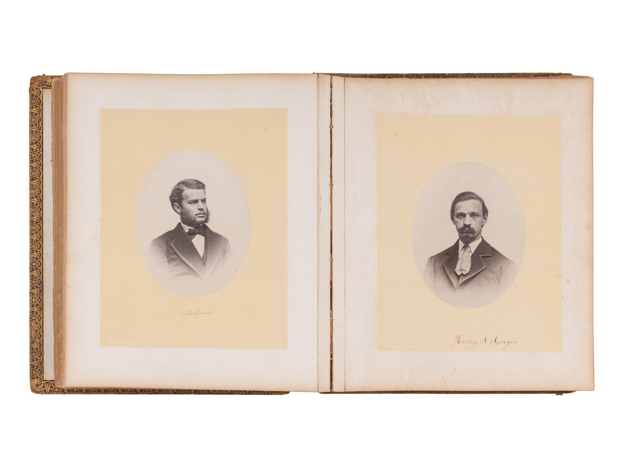 [EARLY PHOTOGRAPHY]. Trio of Yale albums, dated 1856, 1860, & 1868, ft. individual and group portraits, scenes around campus, and inscriptions from classmates incl. many soldiers.
