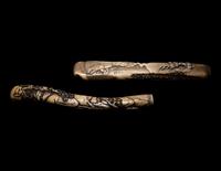 Two Japanese Carved Bone Brush Holders