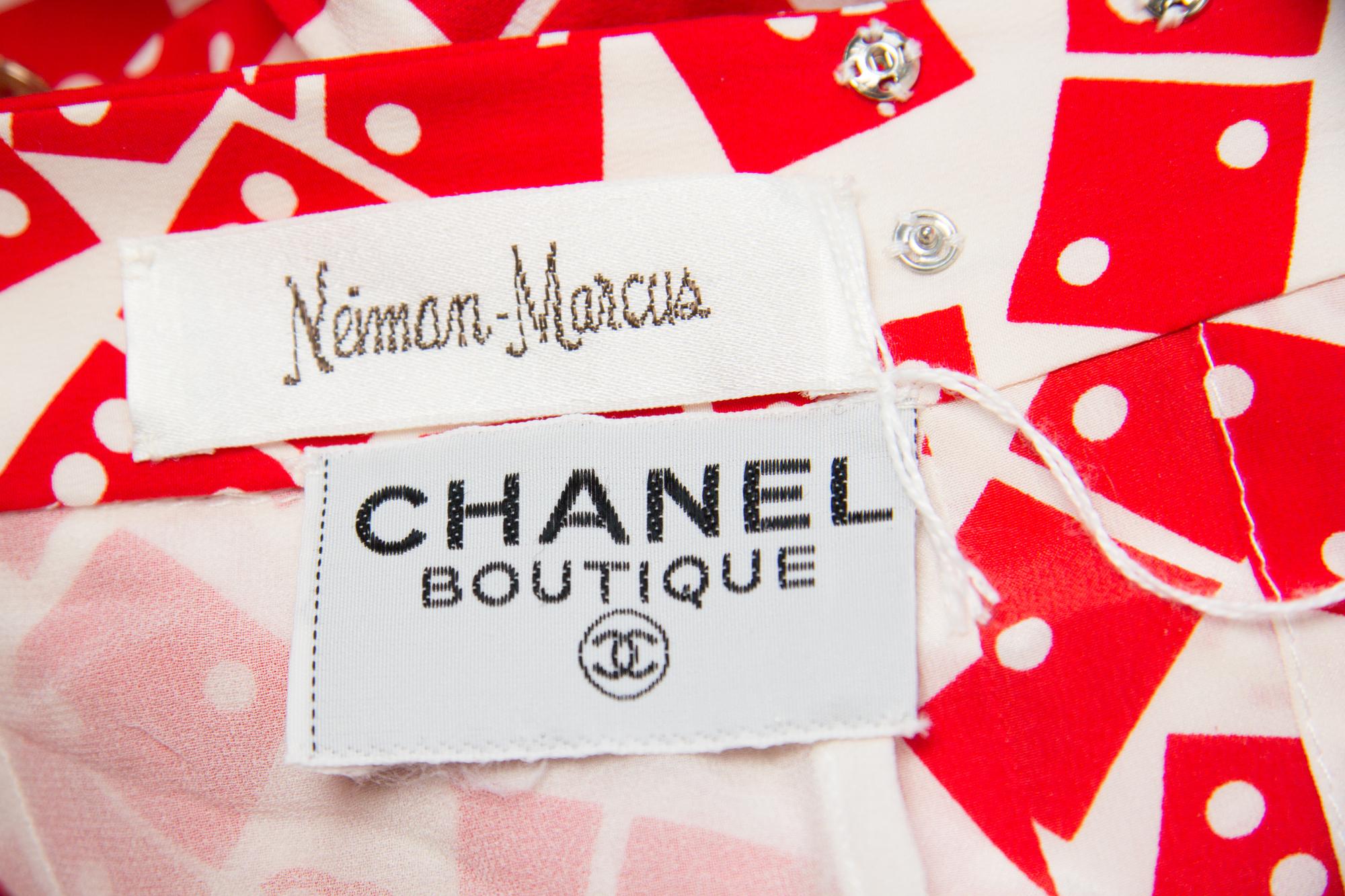 A Chanel Red and White Pleated Silk Dress,