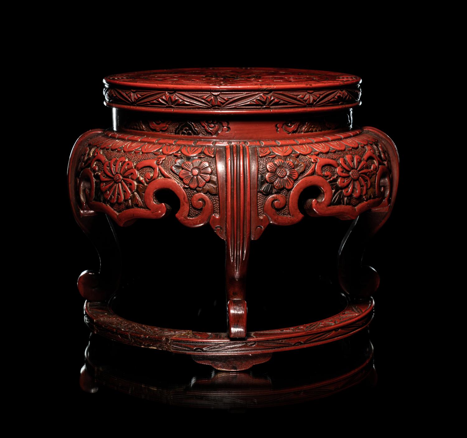A Pair of Japanese Carved Cinnabar Lacquer Stands