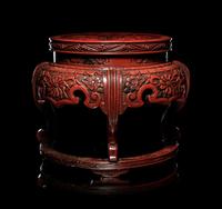 A Pair of Japanese Carved Cinnabar Lacquer Stands