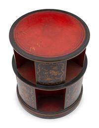 A Regency Style Ebonized and Parcel-Gilt Library Drum Table