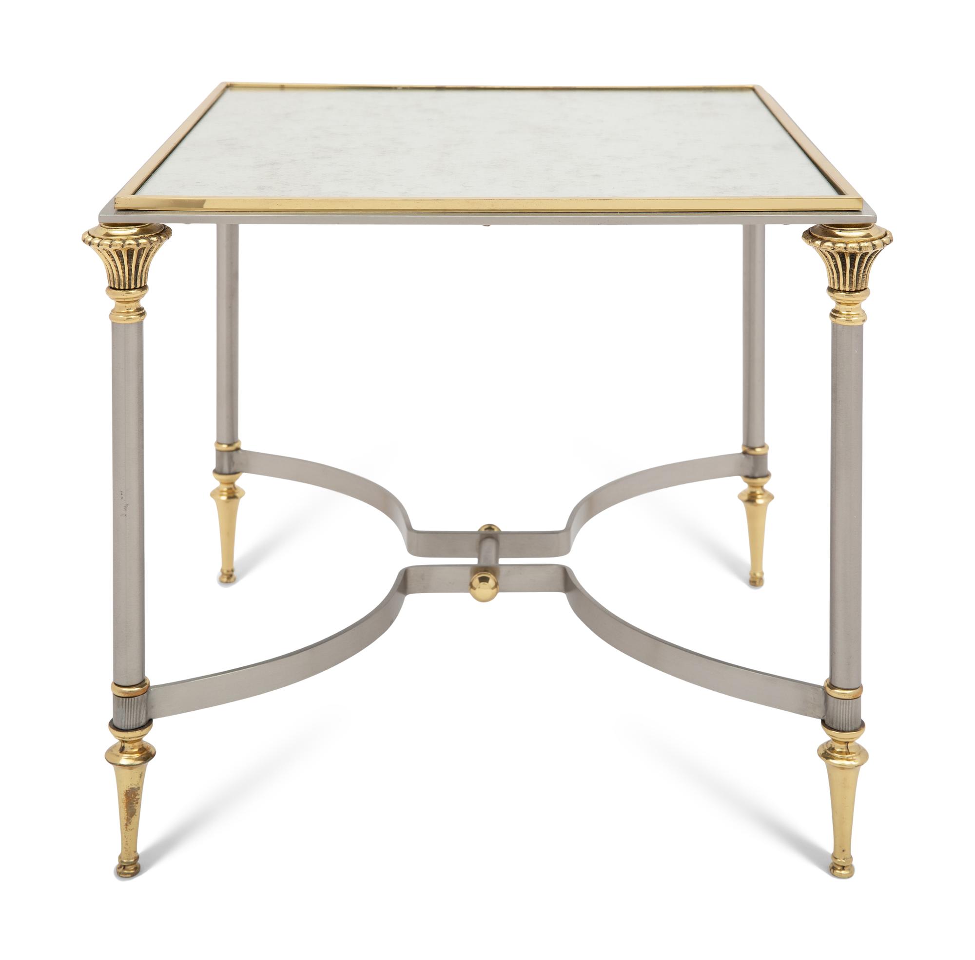 A Brass, Steel, and Mirror-Top Side Table