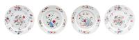 Four Chinese Export Famille Rose Porcelain Plates Diameter 9 inches (each).