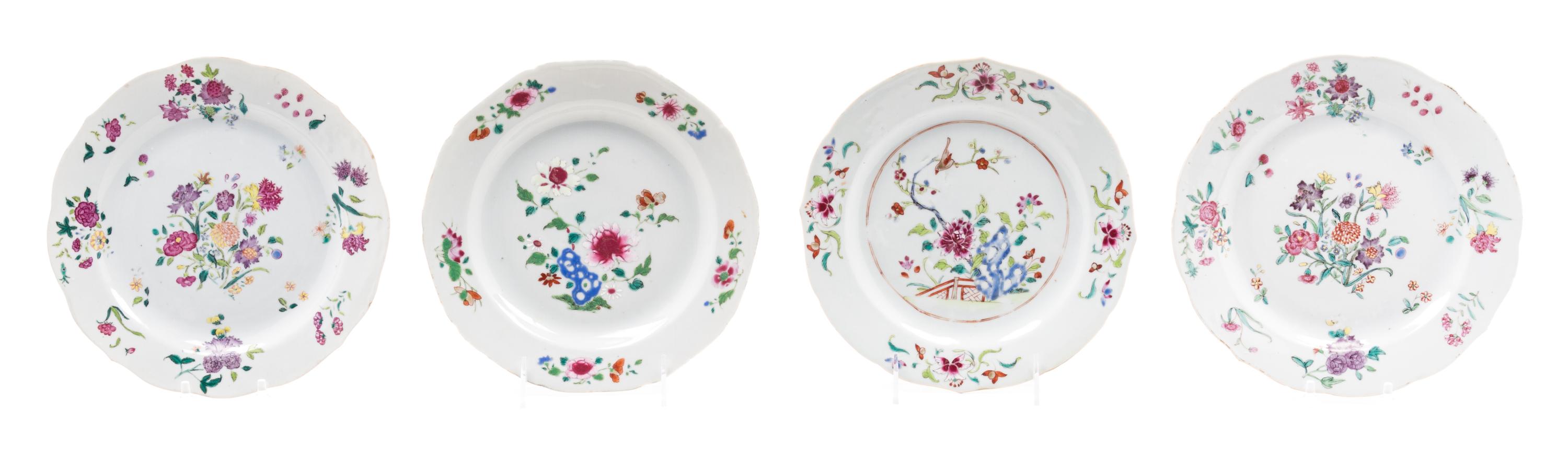 Four Chinese Export Famille Rose Porcelain Plates Diameter 9 inches (each).