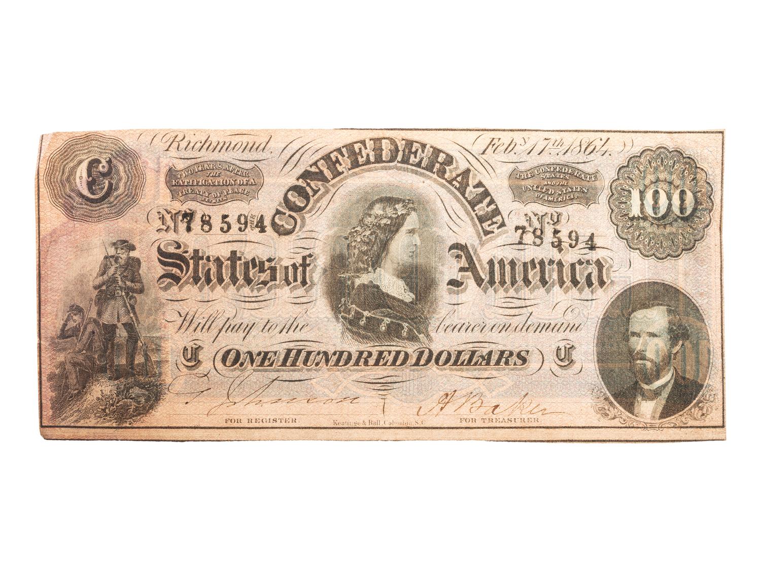[CIVIL WAR - CURRENCY]. A group of more than 100 Confederate notes, comprising: