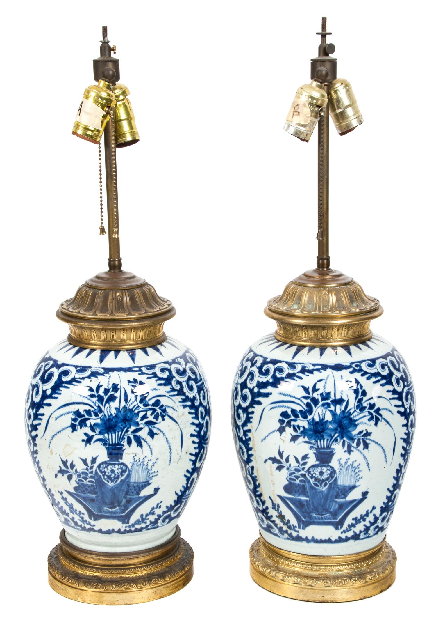 A Pair of Delft Earthenware Table Lamps Height 26 inches. — PRE-WAR ERA