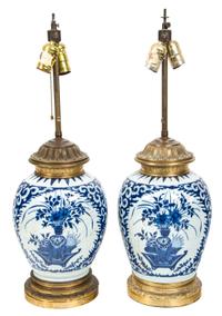 A Pair of Delft Earthenware Table Lamps Height 26 inches. — PRE-WAR ERA