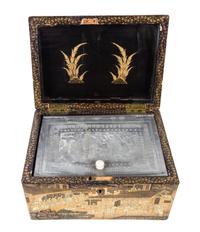 A Chinese Export Lacquered Tea Caddy Height 5 1/8 x width 10 1/4 x depth 7 1/2 inches. — 19TH CENTURY