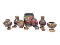 Seven Cloisonné Covered Jars