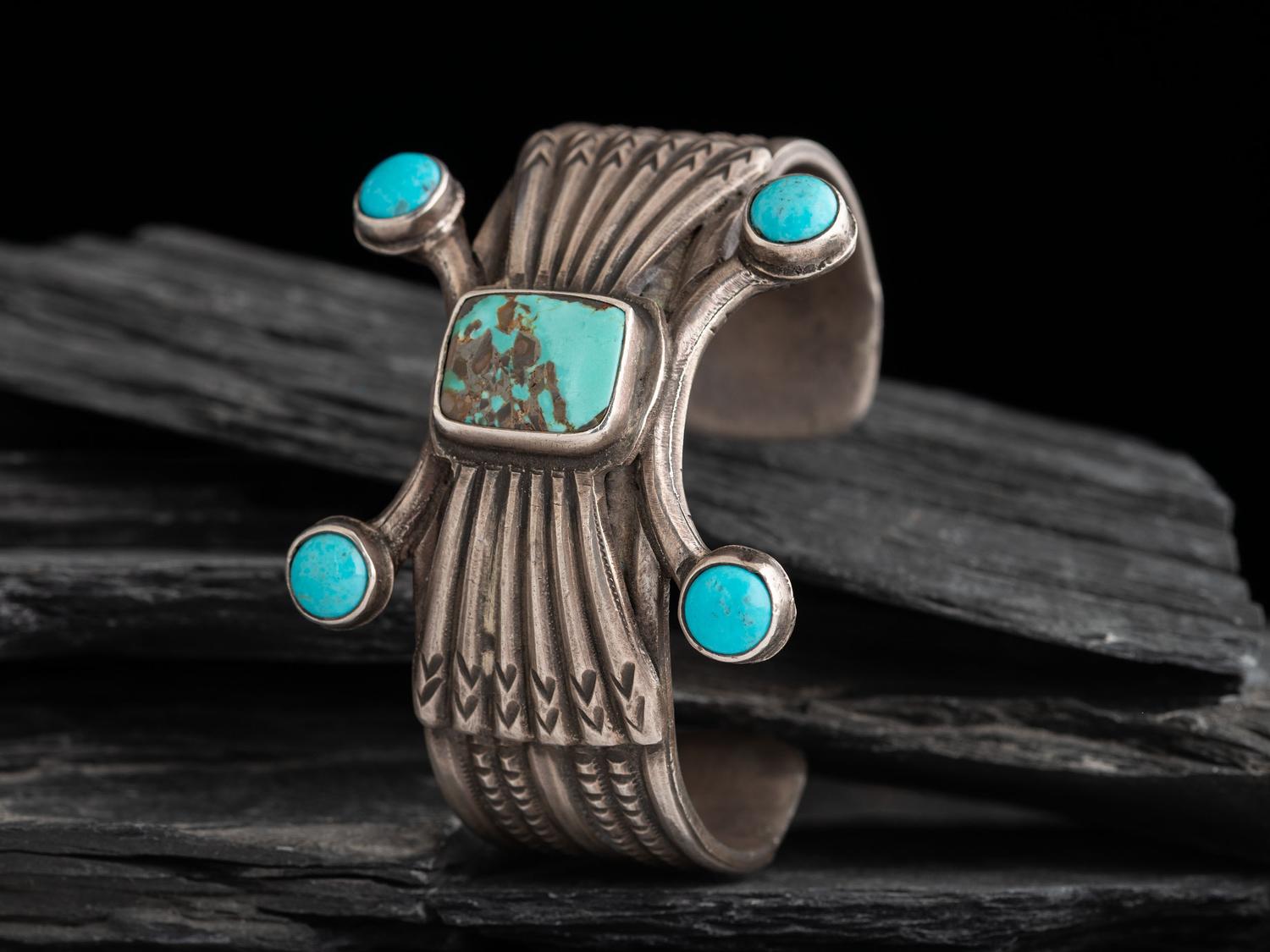 Navajo Ingot and Turquoise Cuff Bracelet