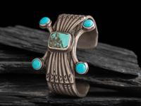 Navajo Ingot and Turquoise Cuff Bracelet