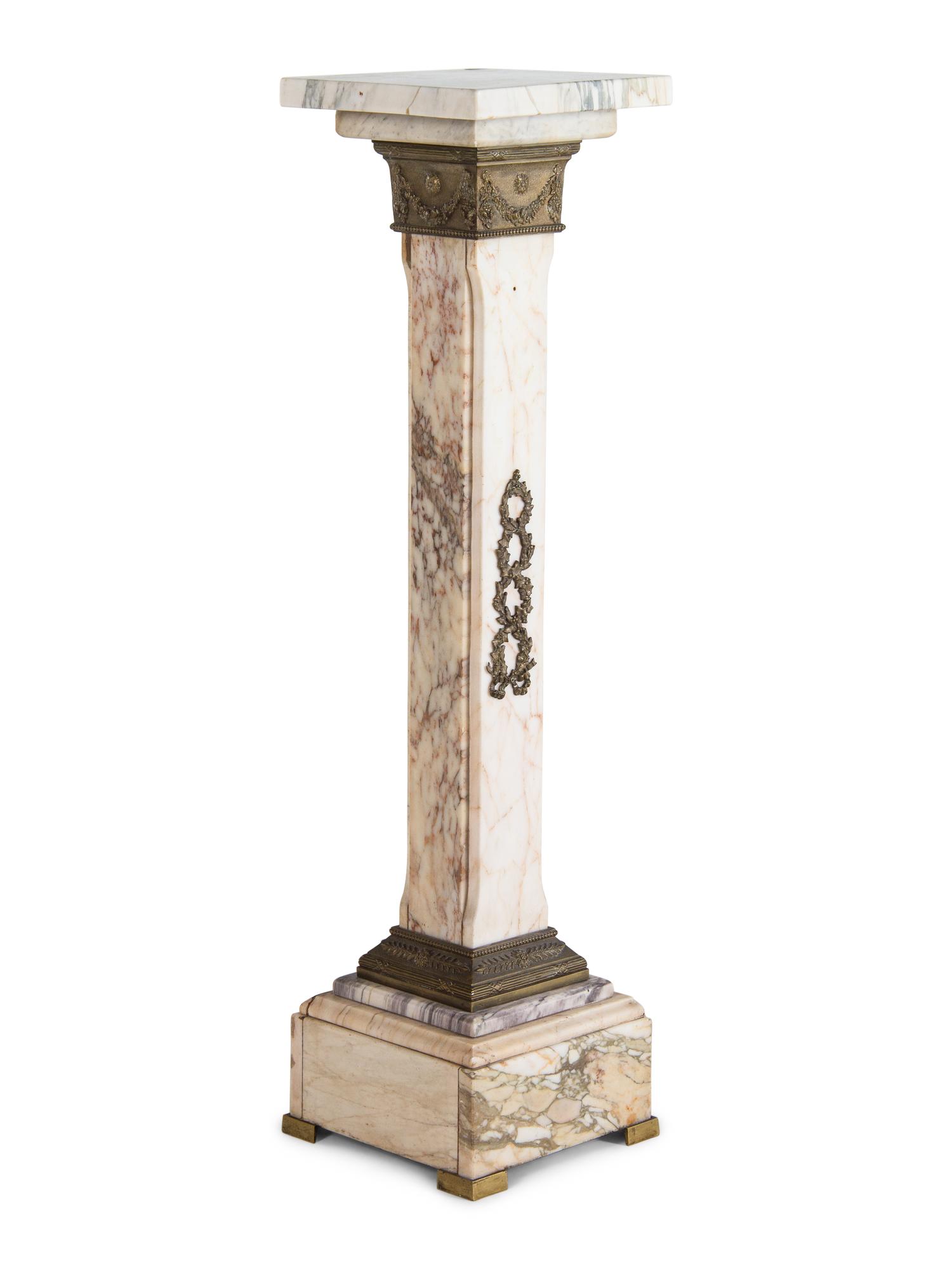 A Continental Gilt Bronze Mounted Marble Pedestal