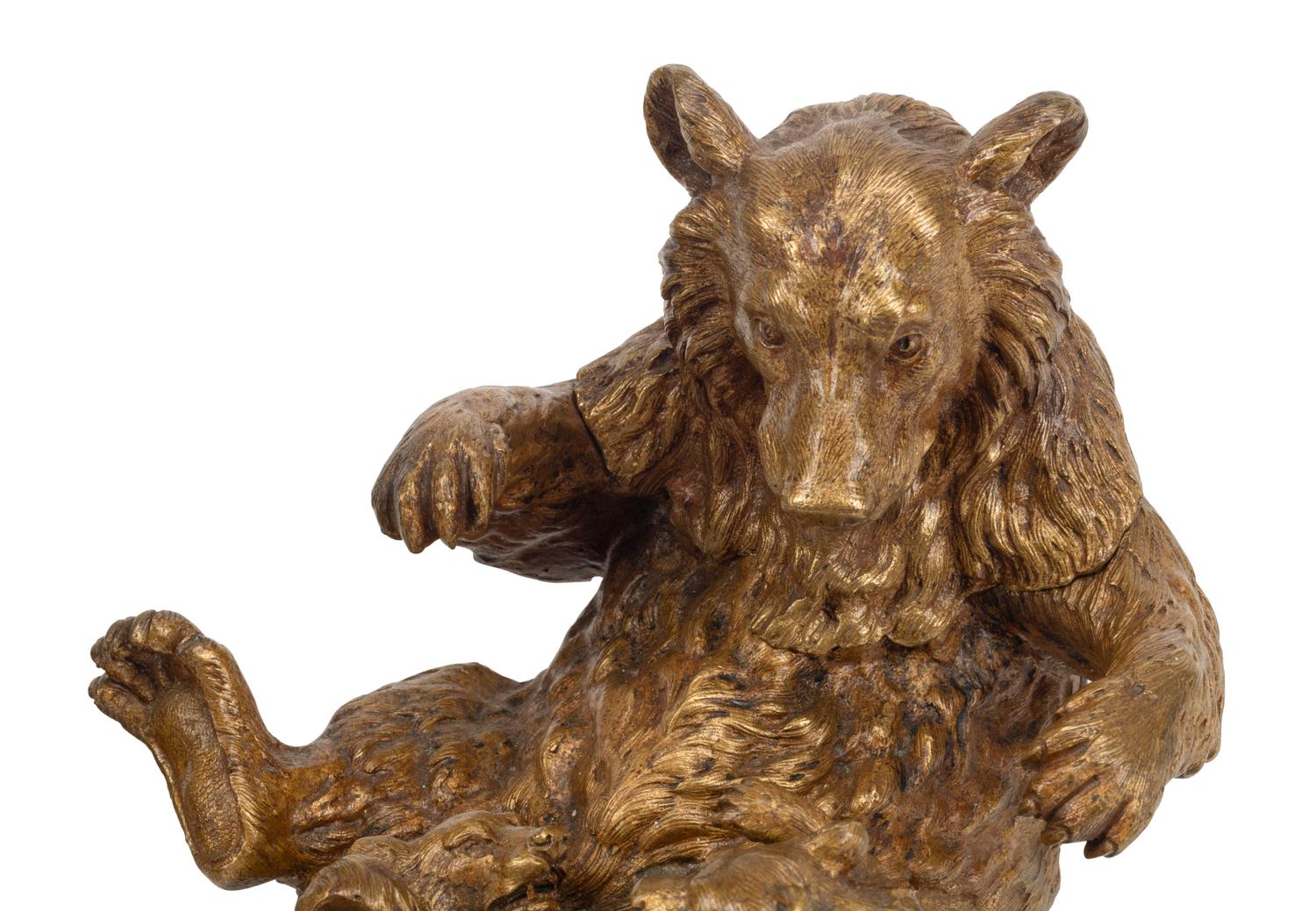 Two Continental Gilt Bronze Bear-Form Inkwells