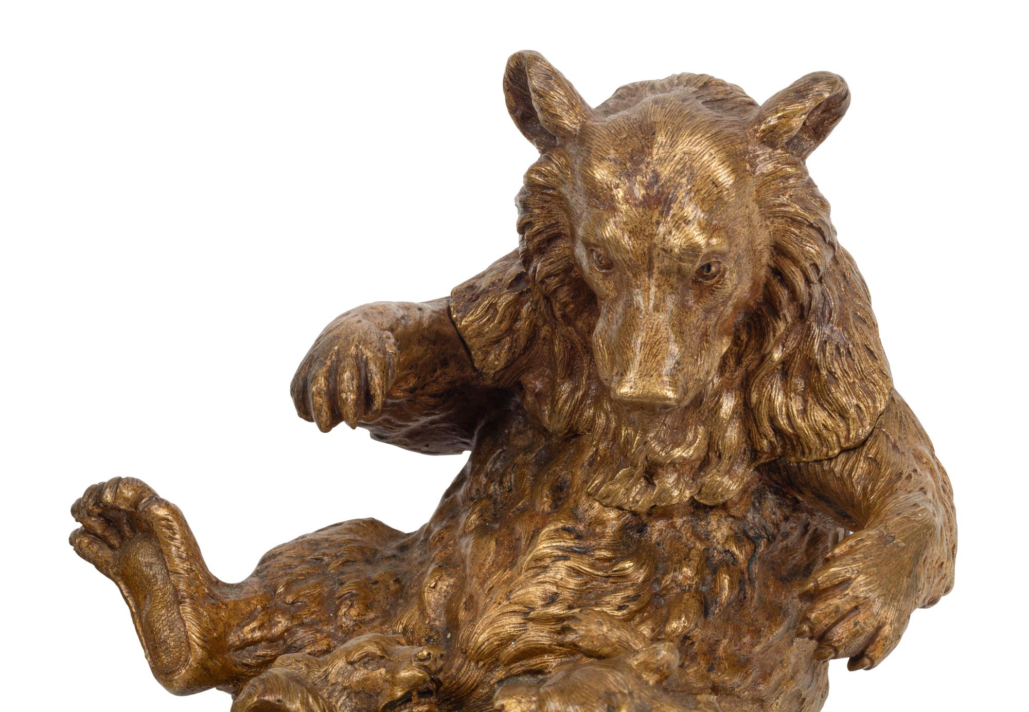 Two Continental Gilt Bronze Bear-Form Inkwells