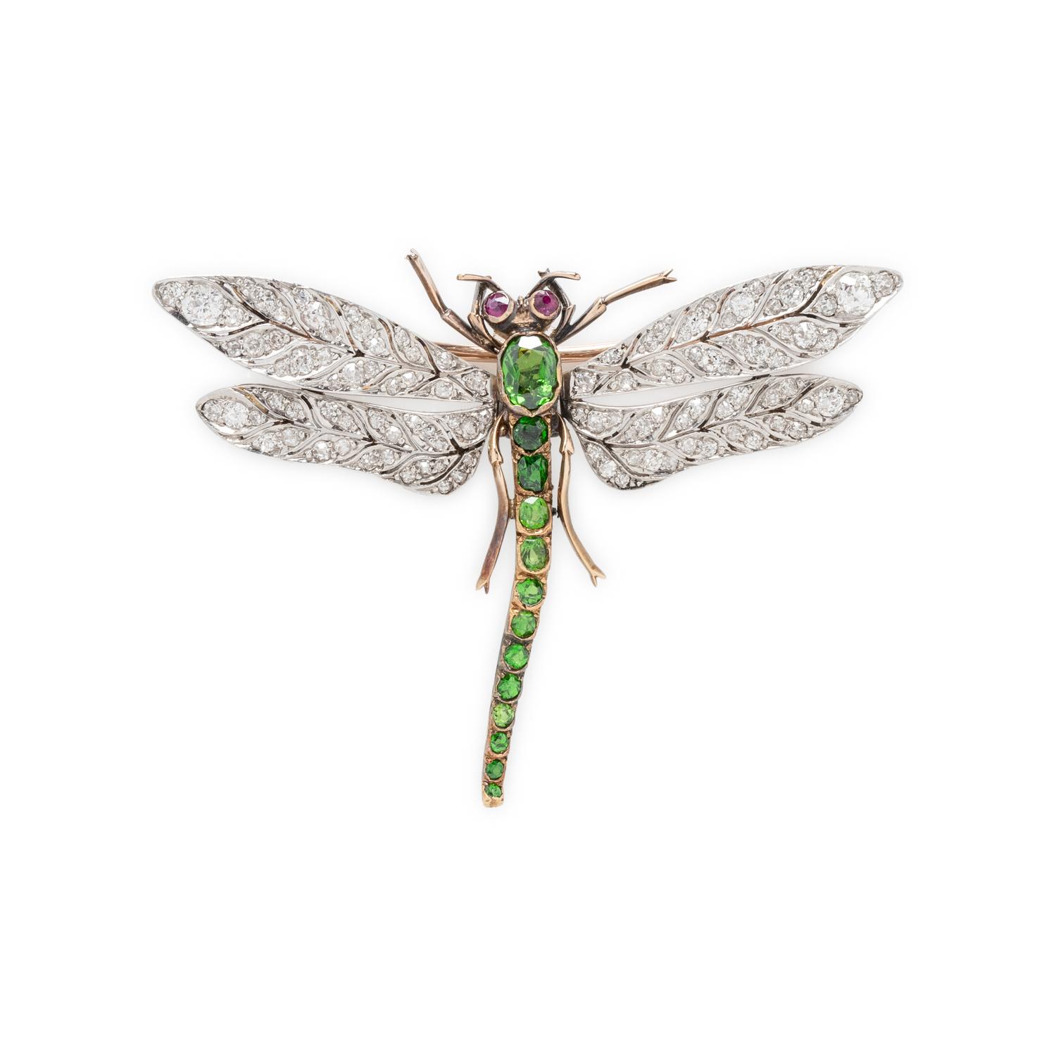 ANTIQUE, DIAMOND AND MULTIGEM DRAGONFLY BROOCH