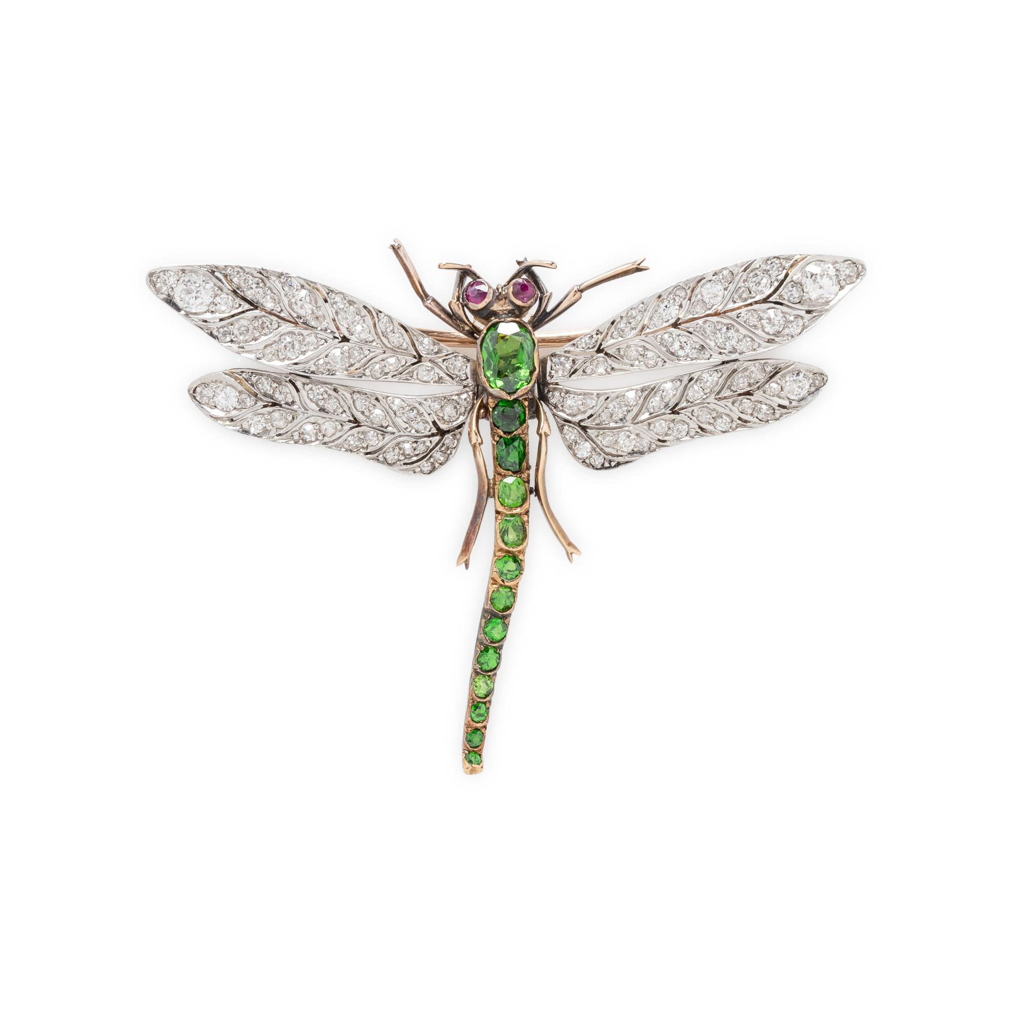 ANTIQUE, DIAMOND AND MULTIGEM DRAGONFLY BROOCH
