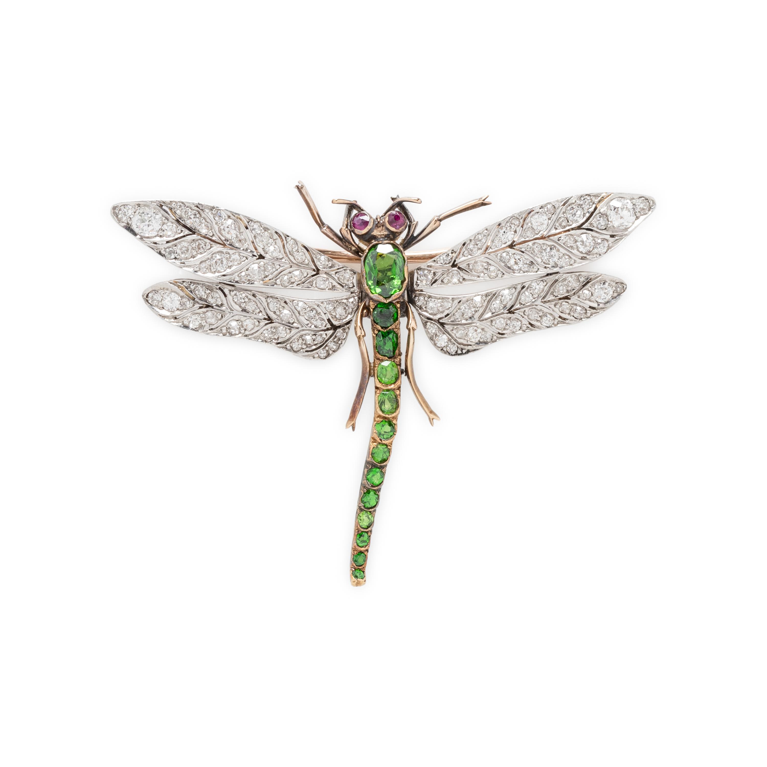 ANTIQUE, DIAMOND AND MULTIGEM DRAGONFLY BROOCH