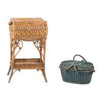 A Wicker Basket and Sewing Stand