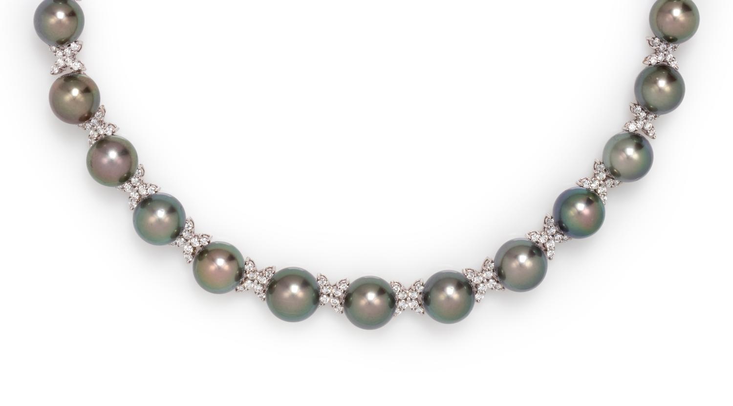CULTURED TAHITIAN PEARL AND DIAMOND NECKLACE