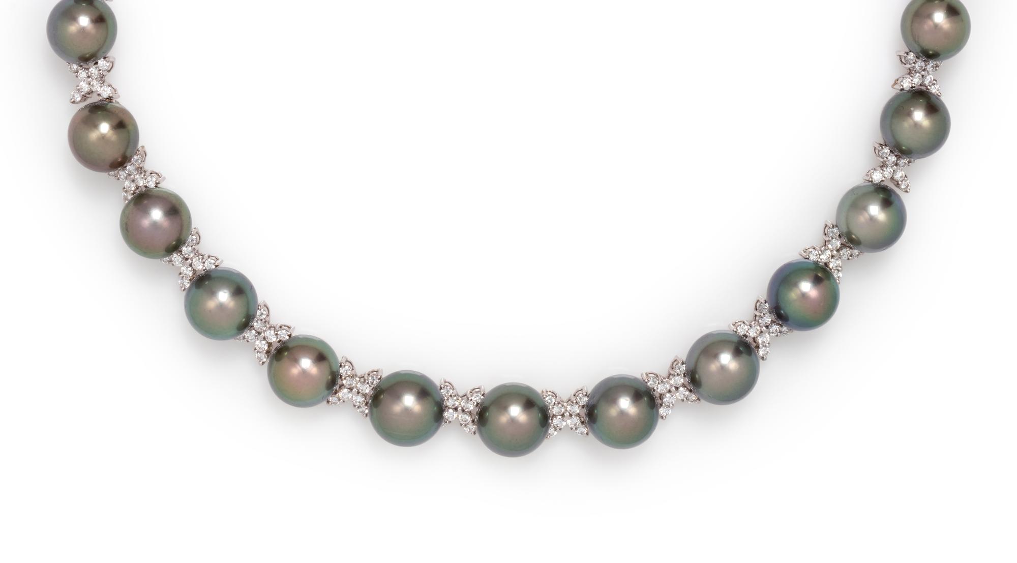 CULTURED TAHITIAN PEARL AND DIAMOND NECKLACE